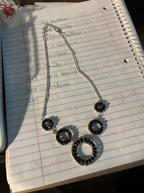 Silver-Tone Black Crystal Statement Necklace 1495